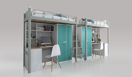 二连2人位-中梯-学生宿舍组合公寓床