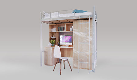 单人高架床-侧梯-学生组合公寓床